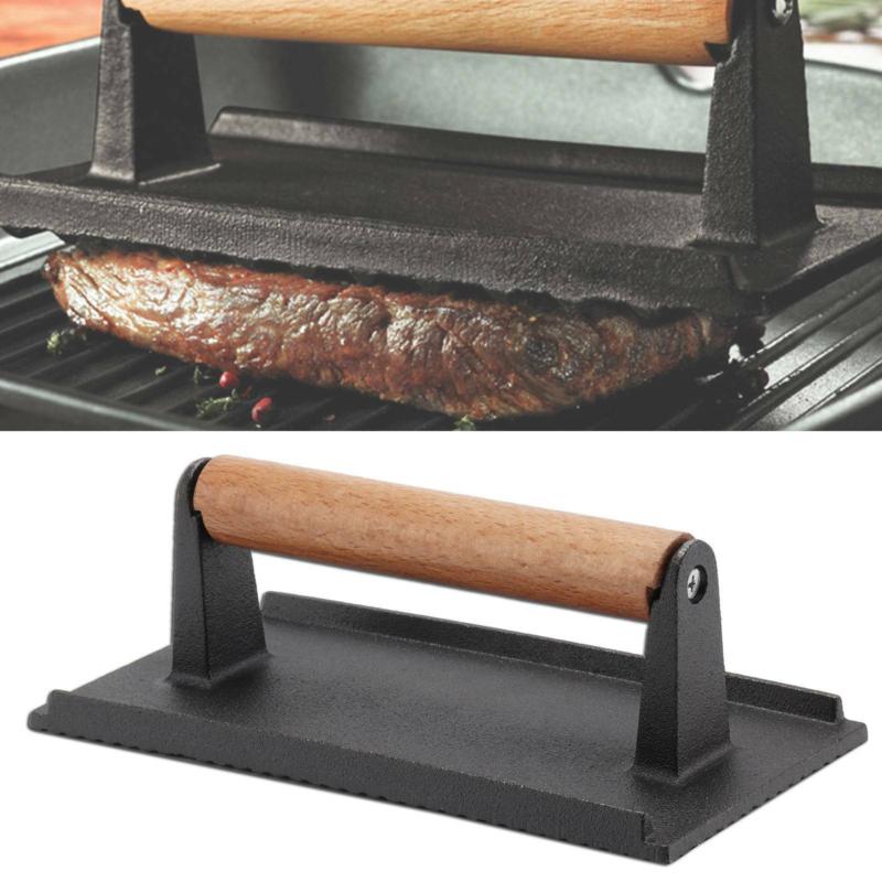 Cast Iron Grill Steak Weight Bacon Press Flat BBQ Hamburger Meat Patty Cooking Kitchen Utensils 2