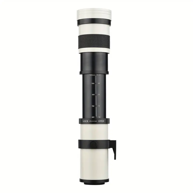 TOMSHOO MF Super Telephoto Zoom Lens F/8.3-16, 420-800mm, T Mount, 1/4" Thread - Compatible with Canon, Nikon, Sony, Fuji Olympus Cameras - Includes Front and Rear Caps, Carrying Pouch, Night Sky Imaging|Sleek Cylindrical Lens|Durable Construction 5