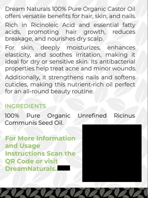 Dream Naturals - 100% Pure Organic Castor Oil - 100 ml - Nourishes. Moisturises, Improve Health, Natural. Body Care Radiant 3