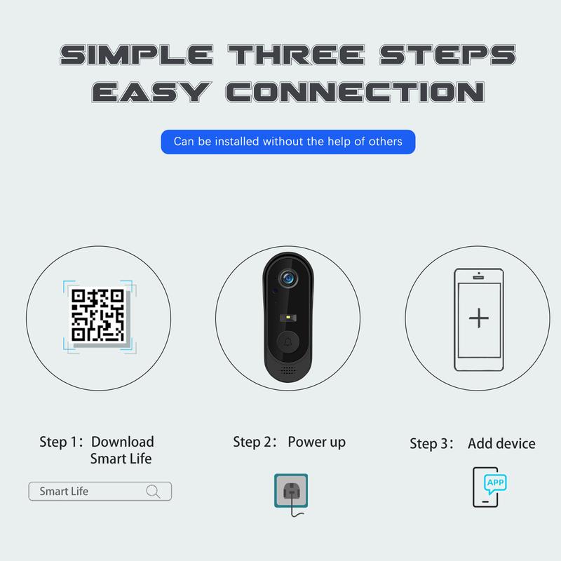 Wi-Fi Smart Video doorbell Phone Security Camera  Wireless with Motion Detection, Night Vision, Cloud Storage, Two Way Audio, Chime Ringer Included ，IP65 Waterproof 6