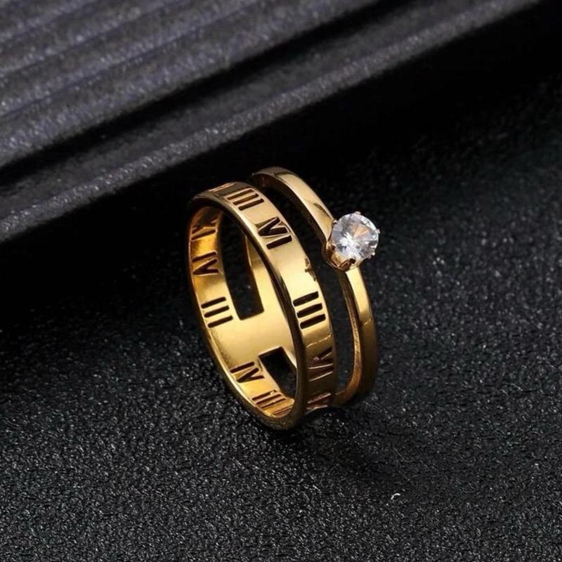 Stainless Steel Unisex Ring with Roman Numerals and Cubic Zirconia for Any Occasion moissanite gold jewellery silver jewellery 6
