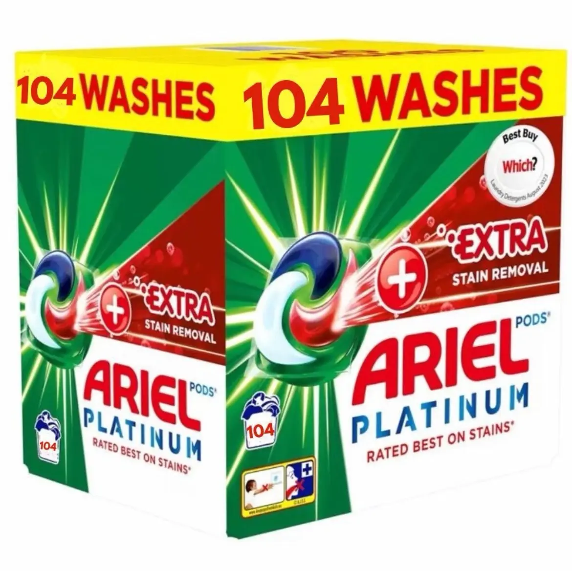 Ariel Platinum PODS Laundry Detergent Capsules - 104 Washes, Extra Stain Removal - Household
