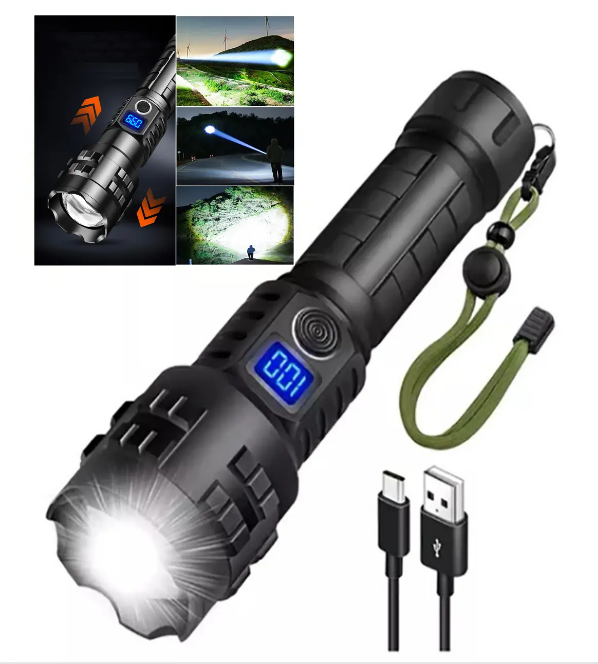 (Local Warehouse)Rechargeable LED Super Bright Torch ,COB Work Zoom Flashlight ,5000mAh Capacity Battery ,for Outdoor Activity ,Hiking ,Camping,Fishing and Christmas Gift torch  light head  torch spot