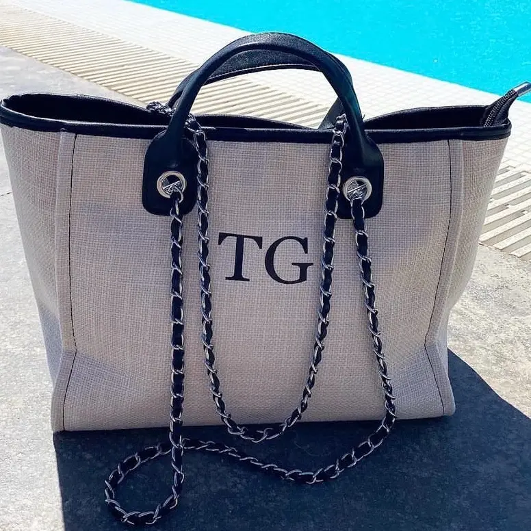 Personalised Cream with Black Tote Bag
