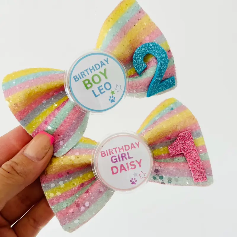 Dog Cat | Personalised Birthday Bow | Pet Birthday | 1st Birthday | Birthday Stripes 0