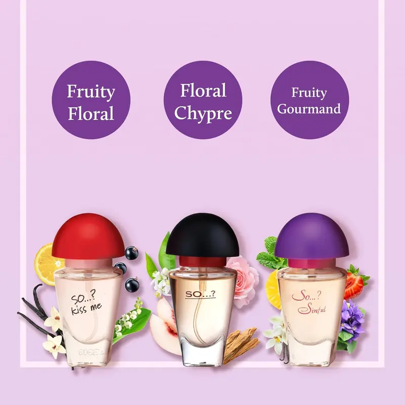 Three For Me Premium Womens Perfume Gift Set, Kiss Me, Sinful, SO...?, Eau De Toilette with Long Lasting Fragrance - Travel Size Mini Perfume for Girls, Ladies Gift Sets (3 x 15ml)  Gift Ideas, Gift For Girlfriend, Gift For Wife, Anniversary Gift 5