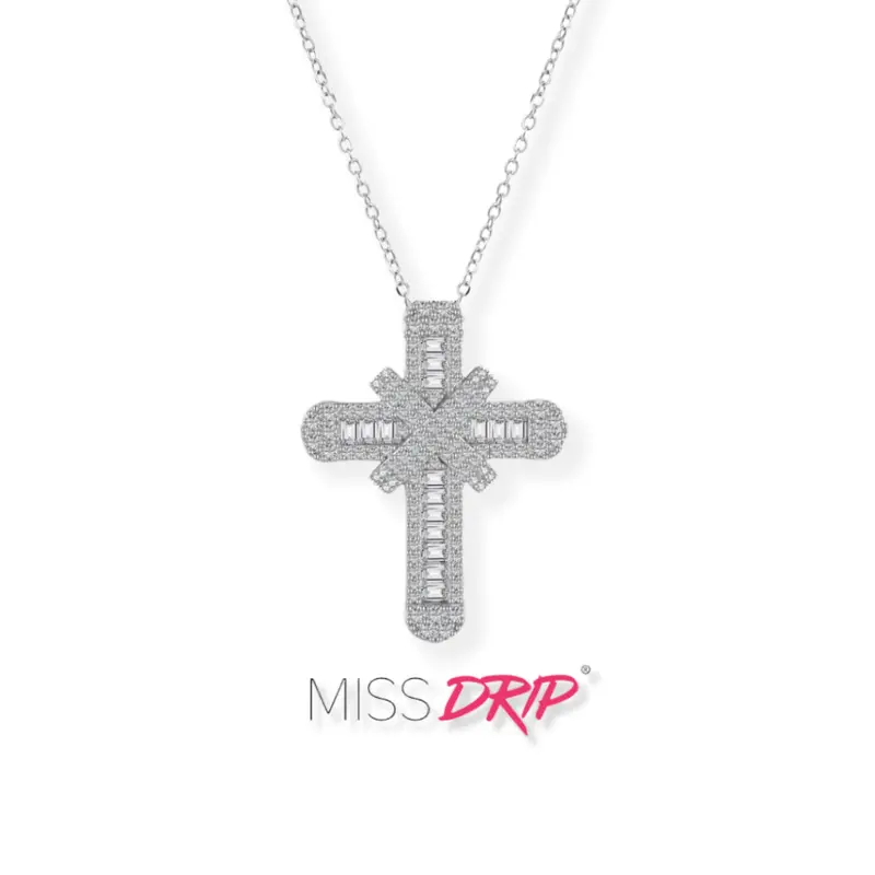 Miss Drip Silver Zirconia Cross Necklaces Pendant With Chains ( X1 CROSS NECKLACE) 1