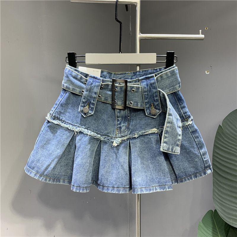 Product Introduction of 【2024】Retro Light Blue Sweet Spicy Girl Pleated Denim Skirt Summer New Korean Fashion High Waist Slimming A-line Short Skirt for Women3 1