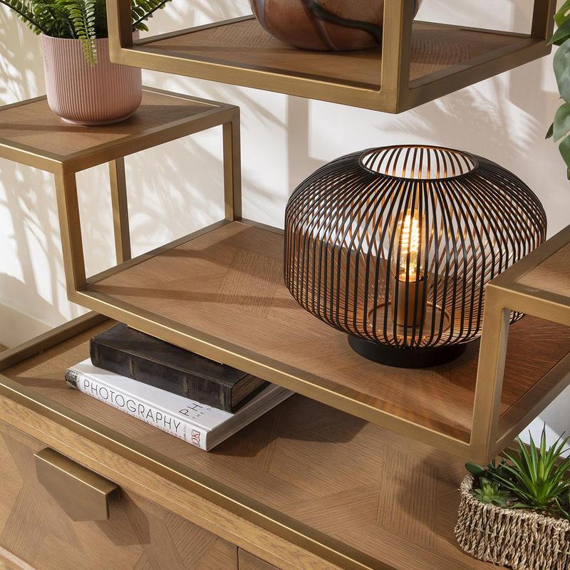 Hemingway Tall Shelving Unit Display Case Oak & Gold Brown 120x207cm 4