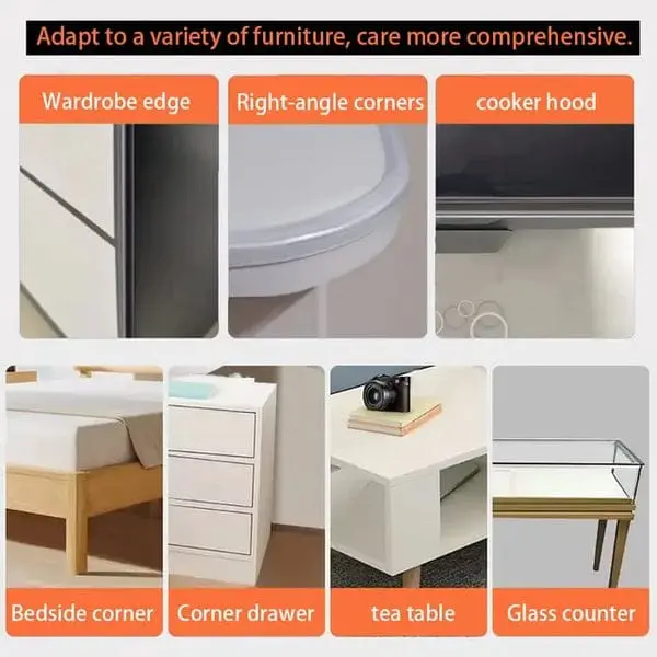 Baby Defence Clear Silicone Super Sticky Buffer For Child Safety Table Cabinet Furniture Fireplace Protection Bumper, 4 Pre-Sticky Anti Sharp Corner Protectors + 2m Long Edge Protective Strips 4