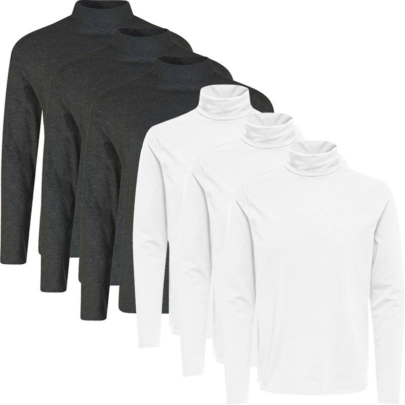 6 Pack Mens Roll Neck Turtle Neck High T Shirt Long Sleeve Shirt Plain Assorted Cotton Top New Menswear Soft 6