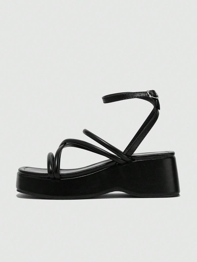Product Introduction of 2025 Valentine's Day Elegant White Sandals For Women, Criss Cross Flatform Ankle Strap Sandals Spring And Summer 21
