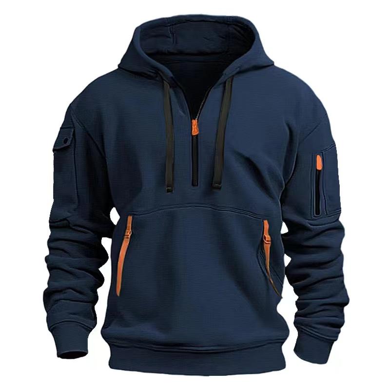 Men's Hooded Active Sweatshirt with Arm Pocket Zip Details - 100% Polyester Sports Style Pullover - Solid Color, Regular Fit Long Sleeve with Slight Stretch Knit Fabric 7