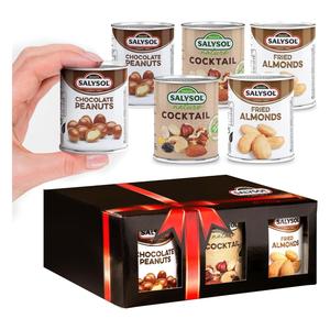 Gift Box Ideas for Him and Her, Cute Gift Box, Perfect Present - Salysol Snacks Nuts Chocolate Peanuts, Nature Cocktail, Fried Almonds 6 X 50g Cans - Gift for Occasions - Delicious Pure Natural Nuts for Snacking, Meal