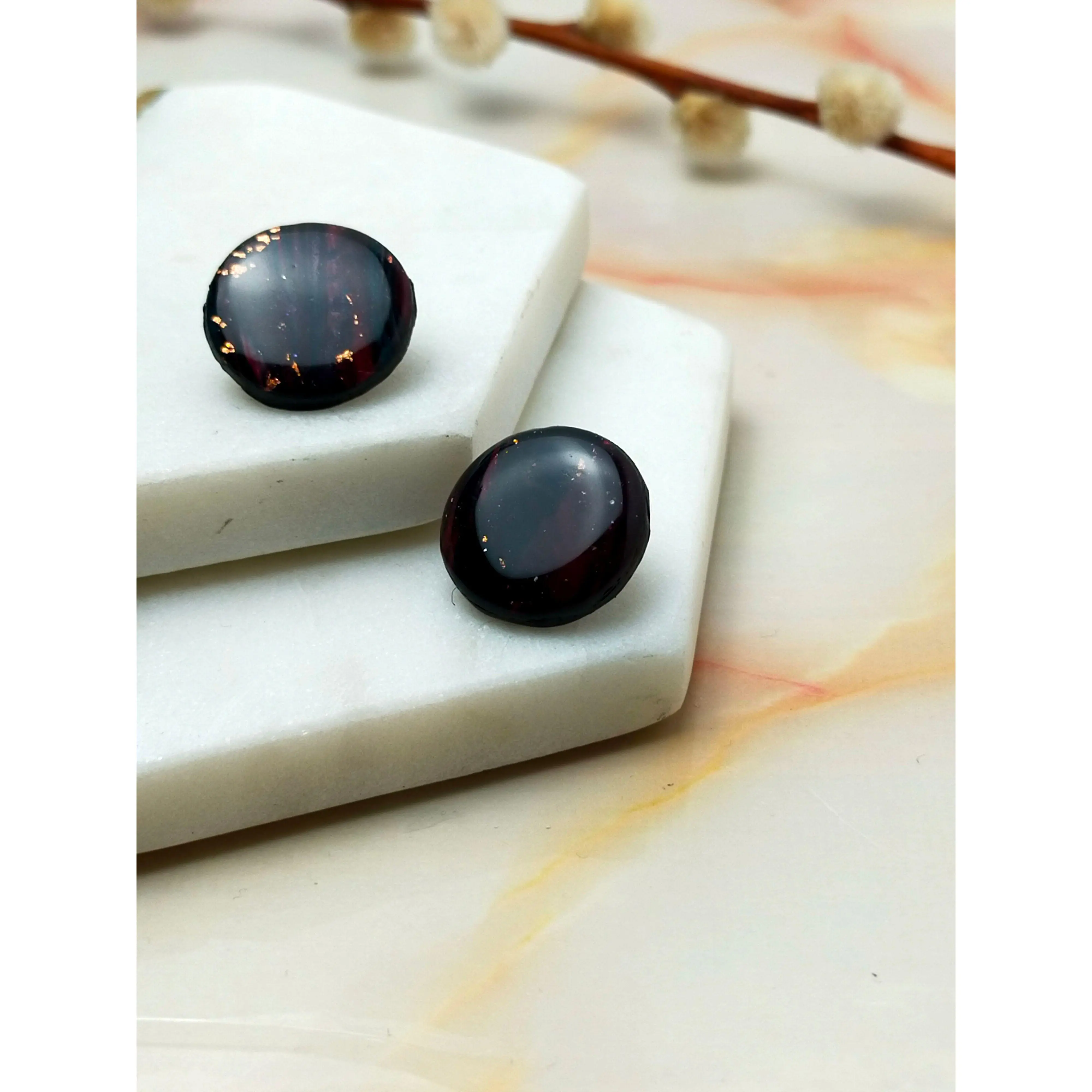"Poppy" Black & Copper foil Circle Studs