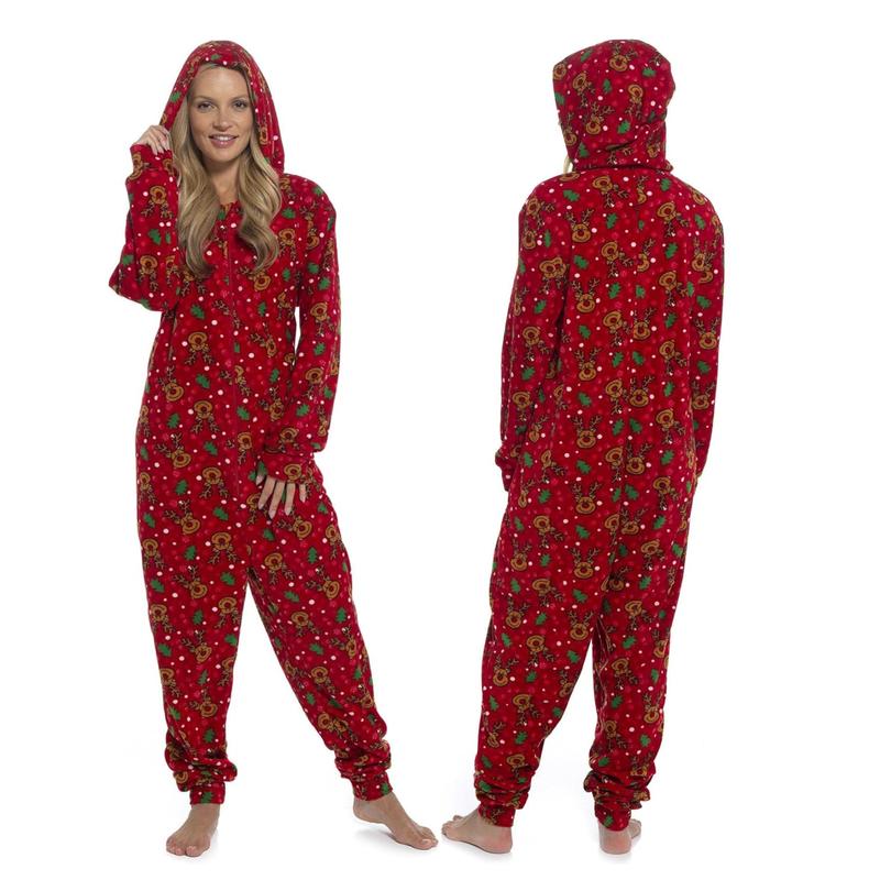Kraftd Unisex Christmas Hooded Pyjamas - Festive All-in-One Loungewear for Men & Women | Couples Matching Xmas Onesies 4