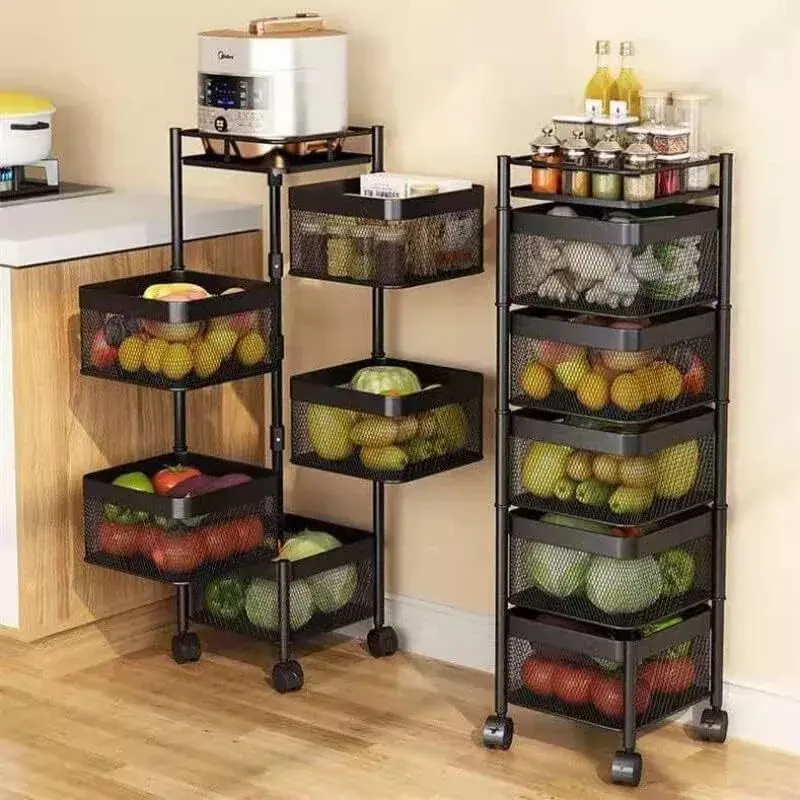 6 Tier Kitchen Rotating Storage Trolley Cart Utility Vegetable Mobile Shelf Rack Organiser