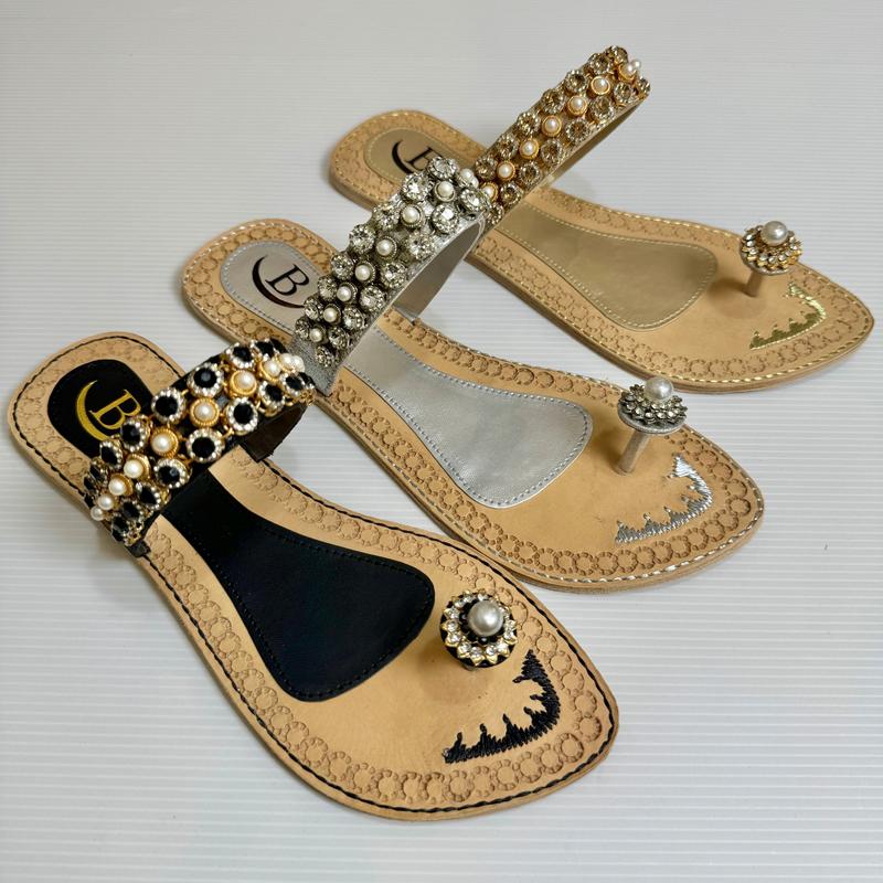 Bisma handmade embroidery toe post leather summer party wedding sandals Dilruba (B13) 1