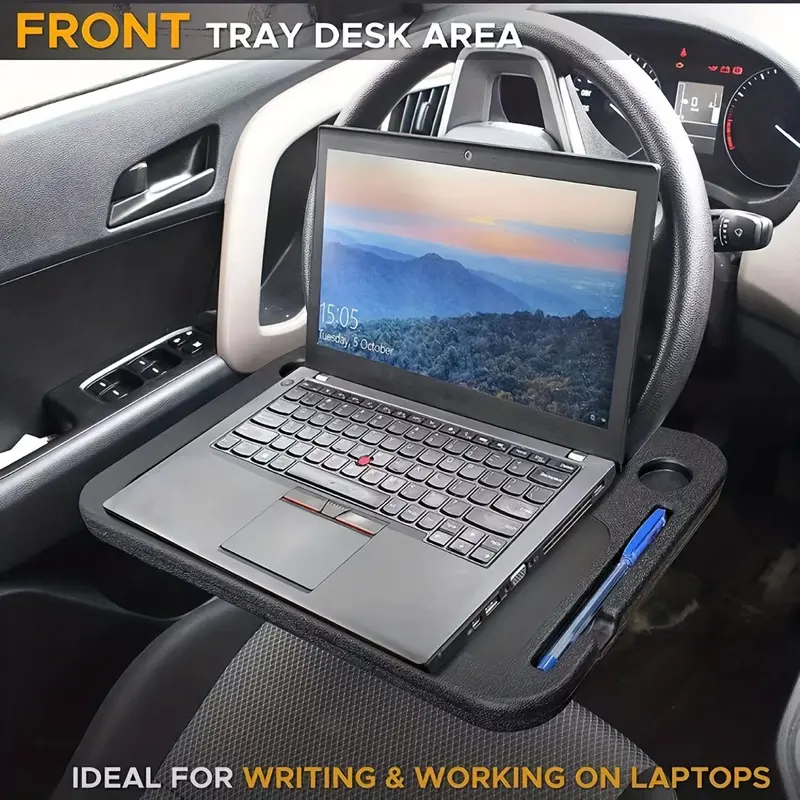 PP Material Multifunctional Steering Wheel Tray - Laptop and Writing Desk with Cup Holder for Car 6