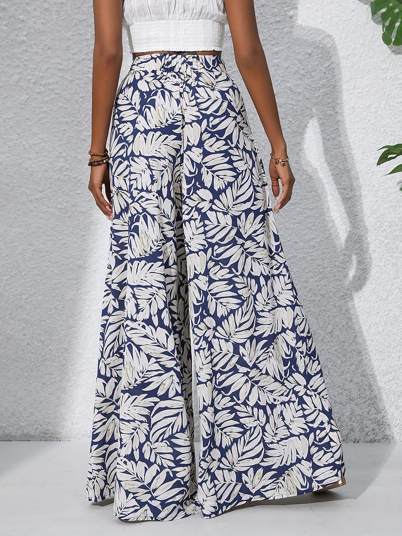 Product Introduction of Women'S Bohemian Floral Print Chiffon Wide-Leg Pants - High Waist, Elastic Waistband, Long Beach Trousers for Summer Vacation, Casual Elegant Style 15