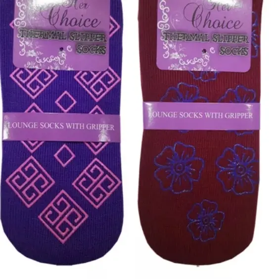 Non Slip Thermal Ladies Girls Lounge Warm Slipper Gripper Socks - 2,3 Pairs - Womenswear, Underwear Lady Comfort Geometric 3