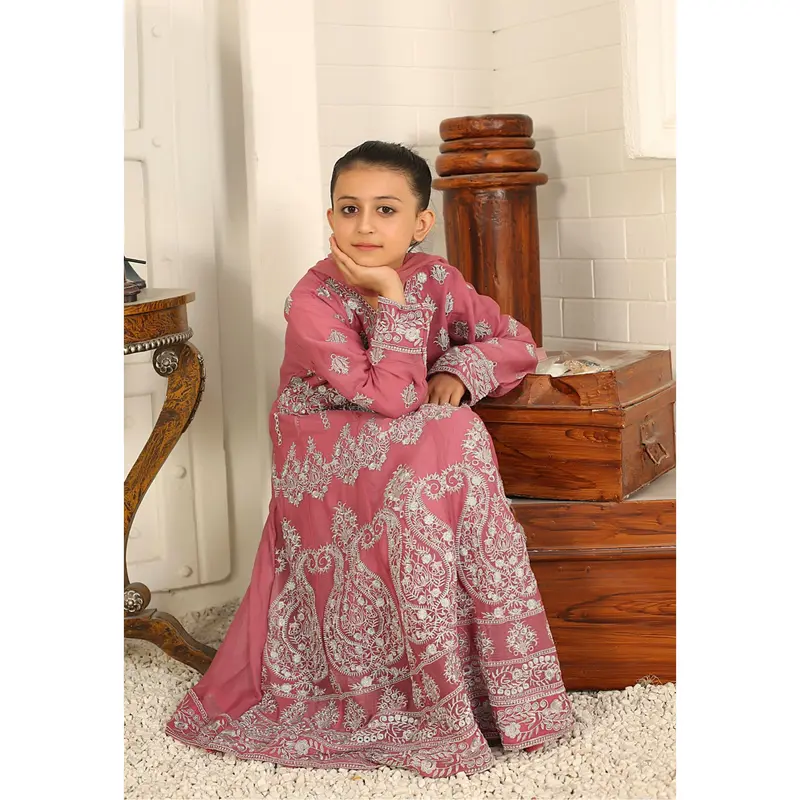 Mother & Daughter Ready to Wear Chiffon Maxi Dress Pink D-301 | Shop Pakistani Dresses 1