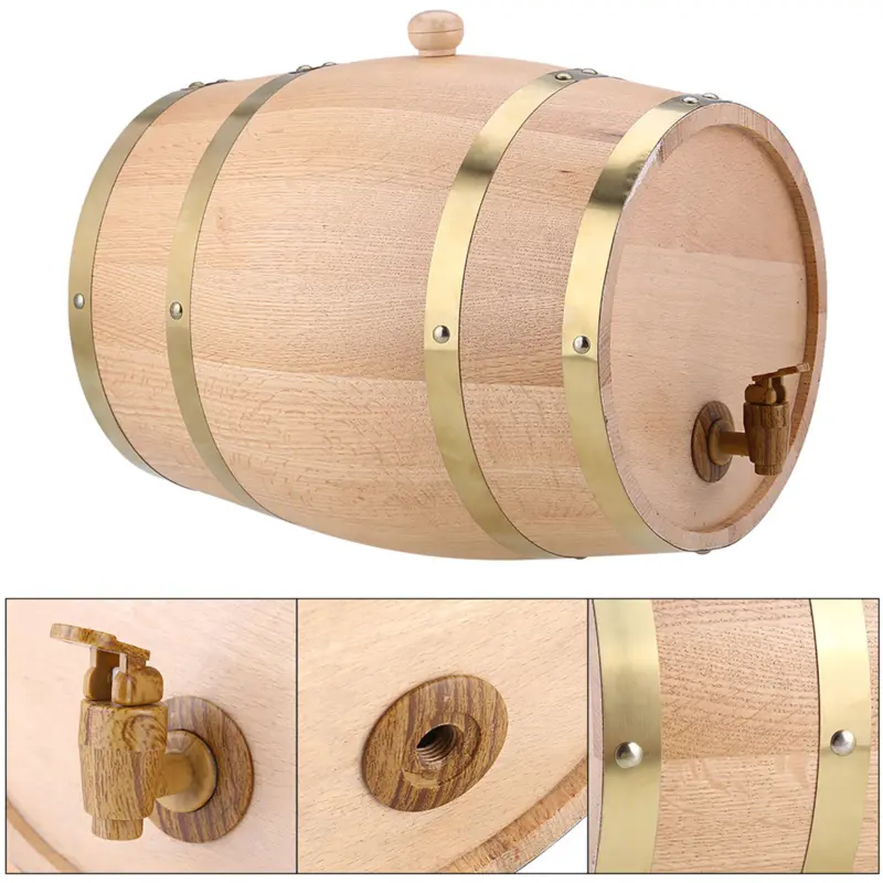 10L Oak Timber Wine Barrel Beer Whiskey Rum Dispenser Wooden Keg with Small Tapn 5