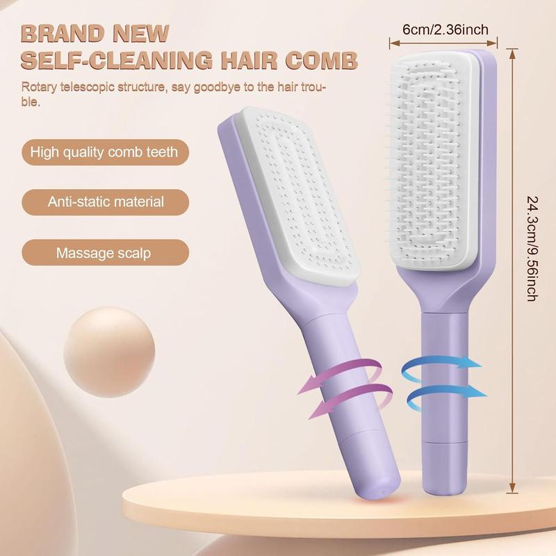 2PCS Self Cleaning Hair Brush,hair Brushes For Women,one-click Cleaning Comb,curly hair comb,3d airbag comb,retractable comb,suitable For All Hair Types... 2