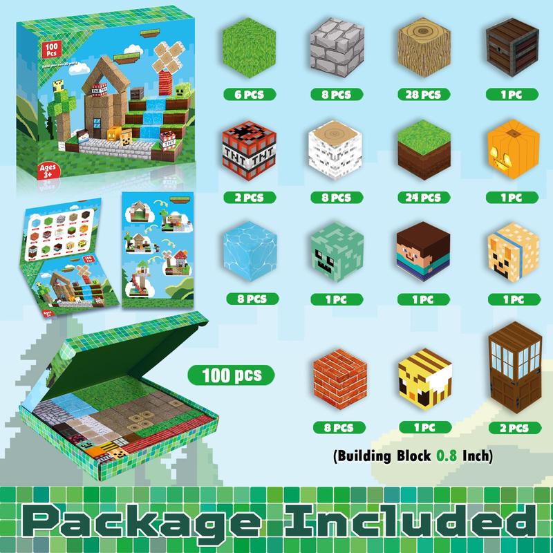 Magnetic Blocks-100PCS Magnetic Building Blocks Magnetic Tiles Stacking, Build Mine Magnet World Set, STEM Montessori Sensory Toys for over 3+ Kids Boys Girls ，Magic cubes magnet blocks 1