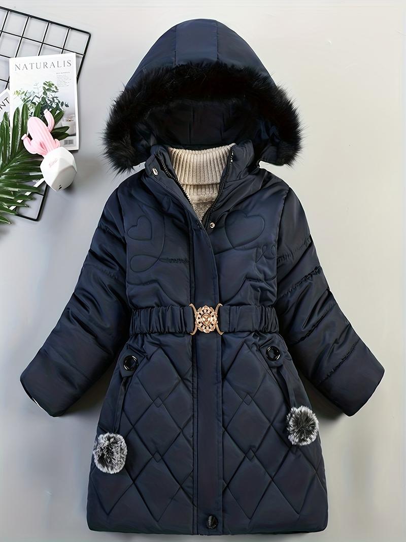 Product Introduction of Winter Snow Suit For Girls, Fur Collar & Tunic Details Warm Cotton-padded Hooded Coat, Kids Outerwear 3