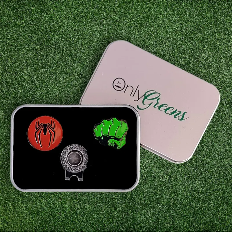 Golf Ball Marker & Hat Clip Set - Spider-Man & Hulk | Complete in Gift Tin 0
