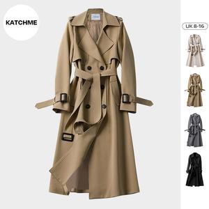 KatchMe Women's Double Breasted Belt Decor Trench Coat(8-18UK)Live 2,Commuter Plain Side Pocket Fall & Winter Outerwear Jacket,Basic Womenswear