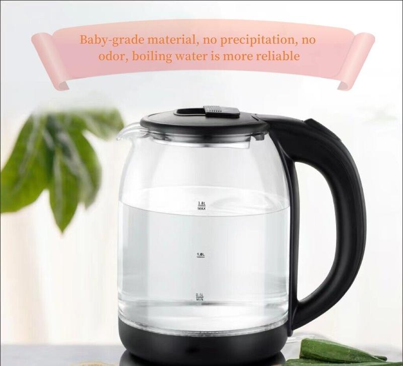 Electric Kettle 1.8L Glass 360 Black LED Illuminated Portable Jug Security UK - Household Kitchen Appliance 6