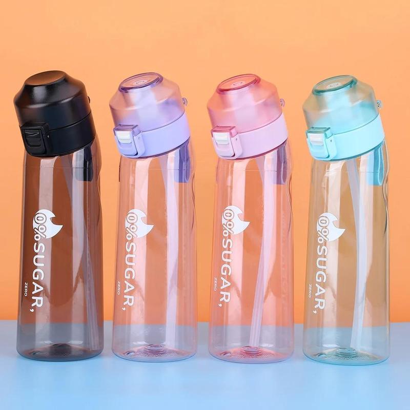 Flavored Water Bottle with 7 Flavour Pods Air Water Up Bottle, Frosted Black 650ml Air Starter Up Set Water Cup for Camping Sport Drinkware Portable Reusable Straw 4
