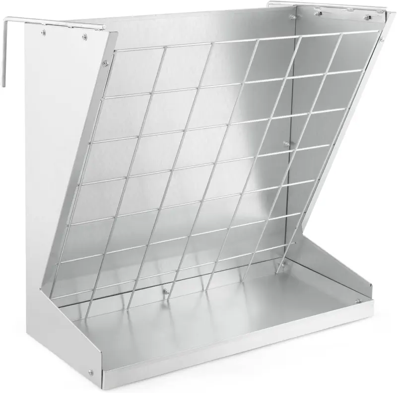 COSTWAY - Livestock Hay Rack, Large Capacity Hay & Grain Feeder with Food Saving Grid, Double Adjustable Hooks, Wall-Mounted Metal Forage Rack for Goats, Sheep, Horses, Rabbits 0