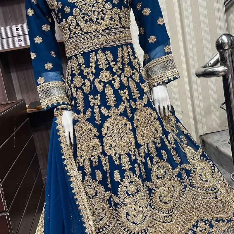 Heavy embroidered long maxi dress chiffon fabric 2
