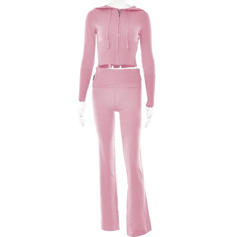 Product Introduction of New Knitted Hooded Women's High-Waisted Two-Piece Set - Basic Minimalist Lady's Suit - Gamis, Clothing 5