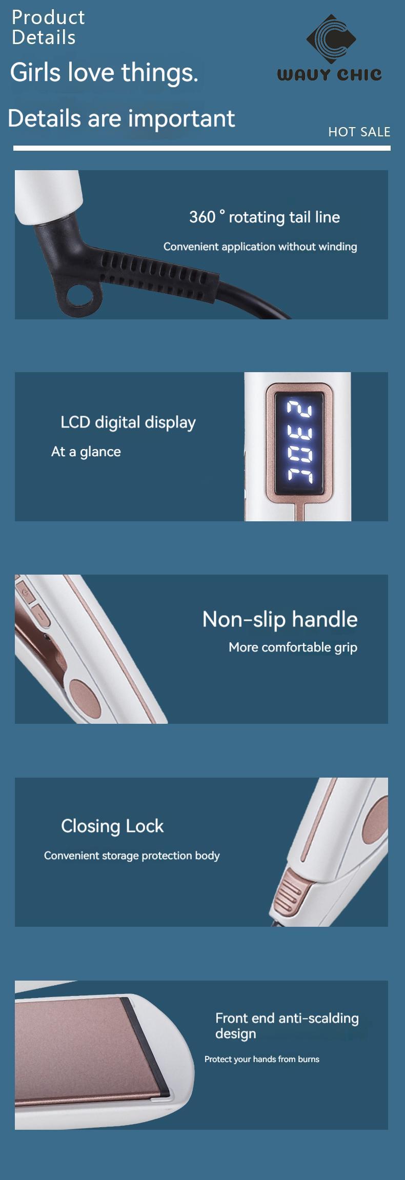 Product Introduction of 【wavy chic】2025 Professional Hair Straightener for Effortless Straightening, Ceramic Hair Straightener, Straight & Curly Styling Tool, 10S Fast Heat up Adjustable Temperature  LCD Display, Portable Splint with Storage Locking, For New Year Gift to Girl 15