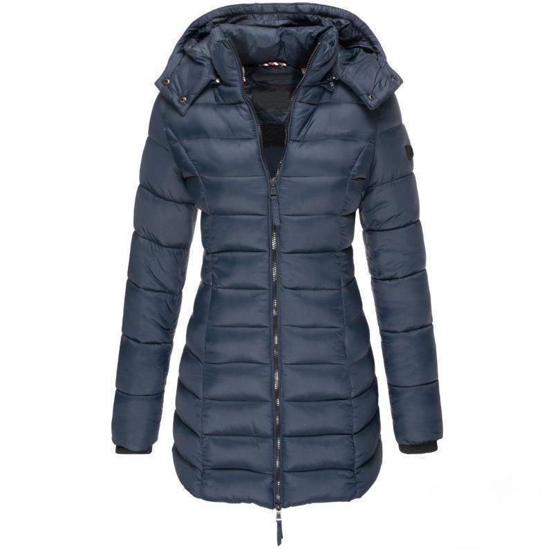 Winter Thicken Warm Women Parkas Zippers Solid Overcoat Casual Long Sleeve Padded Puffer Jacket Female Mid-length Slim Coat Top 5