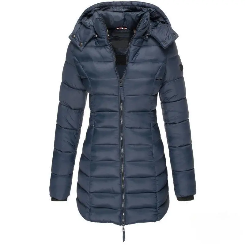 Winter Thicken Warm Women Parkas Zippers Solid Overcoat Casual Long Sleeve Padded Puffer Jacket Female Mid-length Slim Coat Top 5