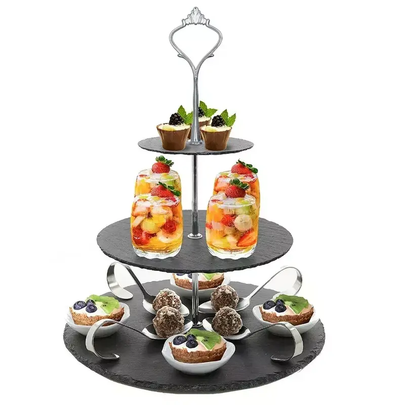 DOLMO 3 in 1 Cake Stand Natural Slate Wedding Plates Party Tableware UK 0