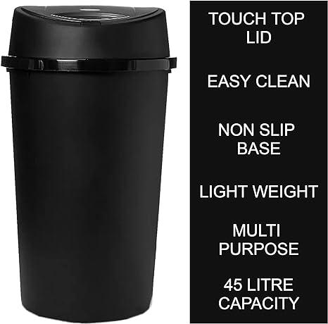 Product Introduction of KetoPlastics 45 Liter 45 Litre 45L TOUCH BIN Colour Bin for Home Garden Office School Kitchen Bathroom Top Bin Portable Pedal Bin Removable Lid (BLACK) 2