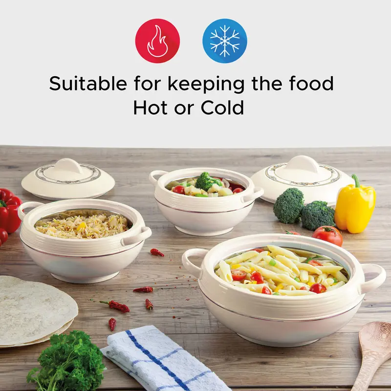 SQ Professional Ambiente Insulated Hot Pot Set 3pc Cookware Stainless Steel Handles Indoor Outdoors Warmer Casserole Set Stove 1