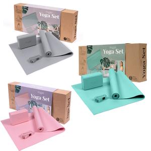 Yoga Starter Kit with Yoga Mat, Strap & Yoga Block - Portable at Home Yoga Set Perfect for Beginners - Grey, Pink or Turquoise