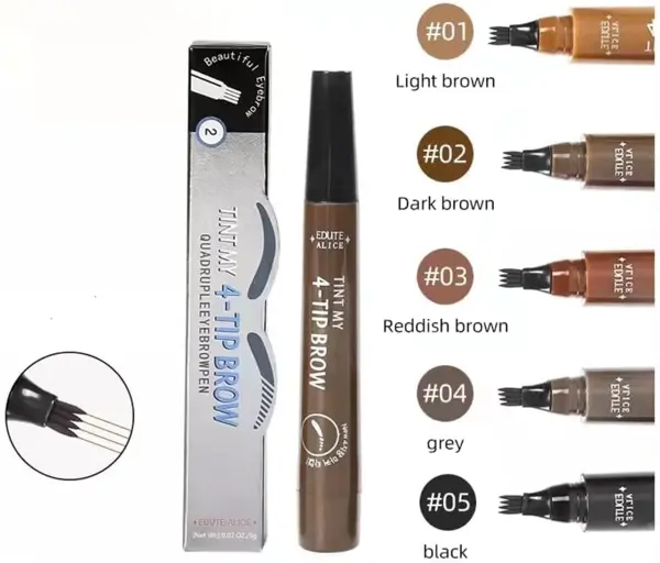 Professional Eyebrow Pen, 4-fork Liquid Eyebrow Pen, Waterproof, Smudgeproof, Long-lasting and Easy to Shape Eyebrows, Eye Brow Pencil, High Pigmented Brow Shading Filling Styling Pen, Easy to Apply, Daily Cosmetic 4