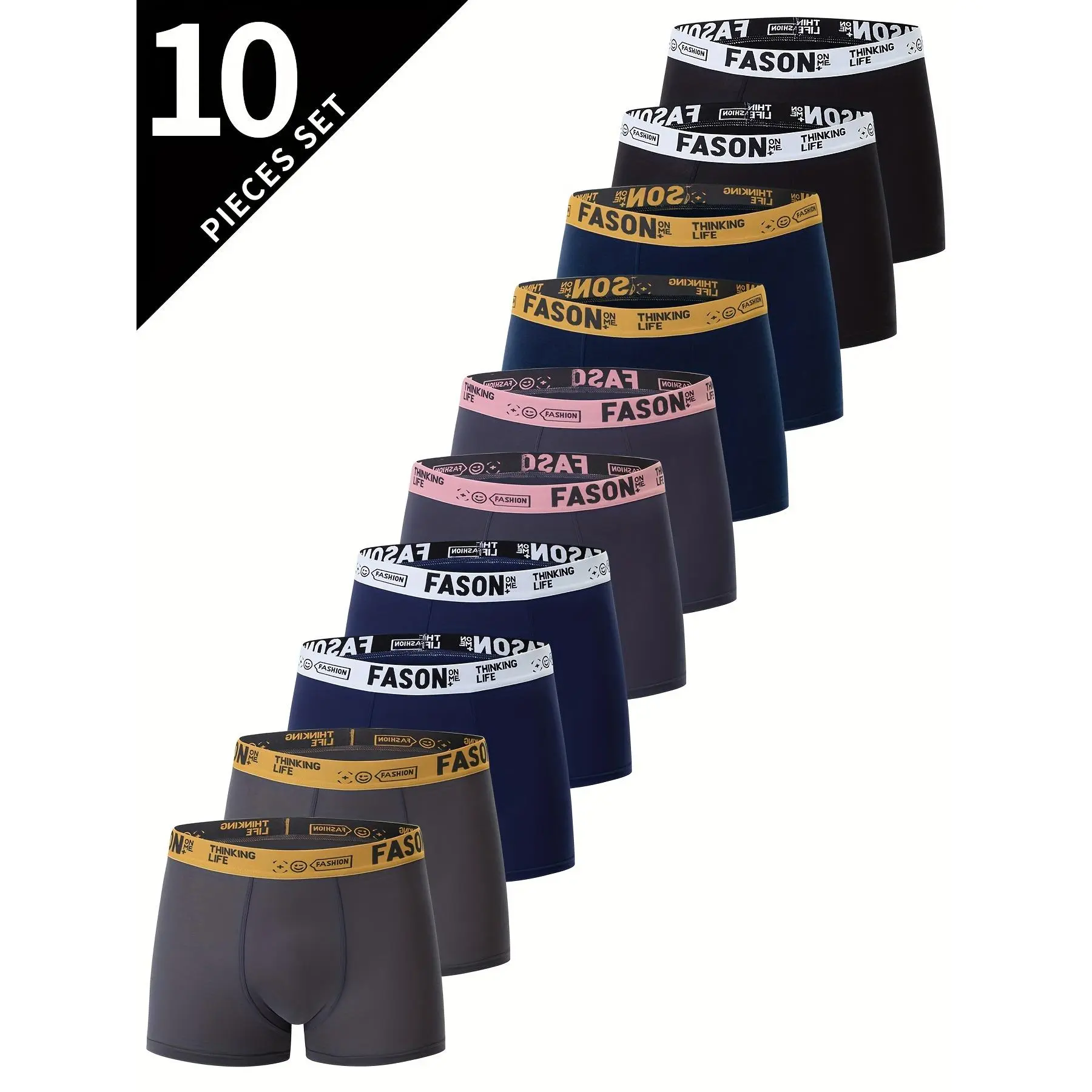 10pcs Men's Breathable Boxer Briefs - Comfort Stretch, Solid Color, Casual & Sporty Underwear