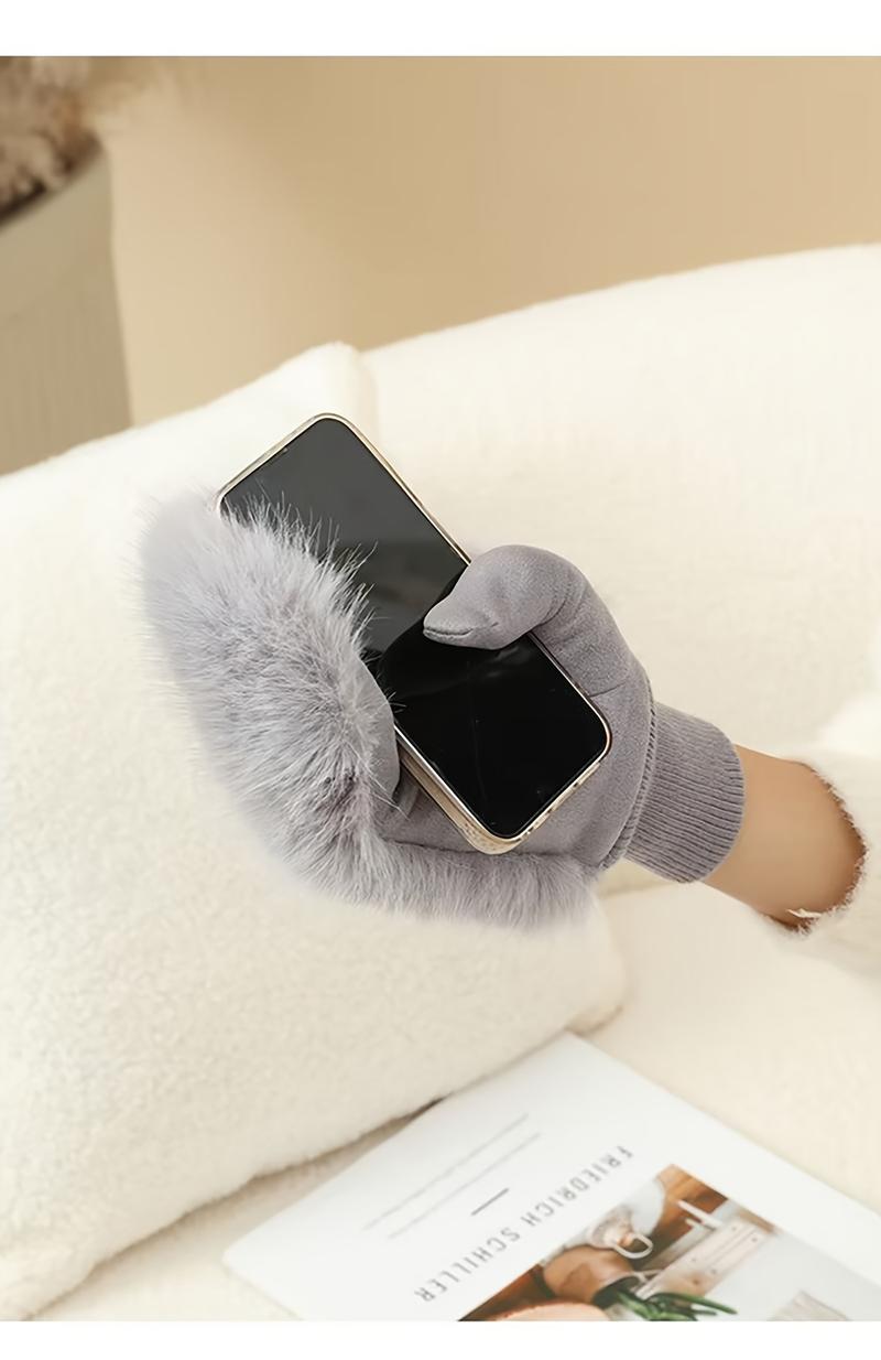 Product Introduction of Women'S Winter Thermal Knitted Mittens - Cozy Polyester Fur-Lined Gloves for Outdoor Use, Non-Stretch Warm Gloves for Cycling, Hand Washable 9