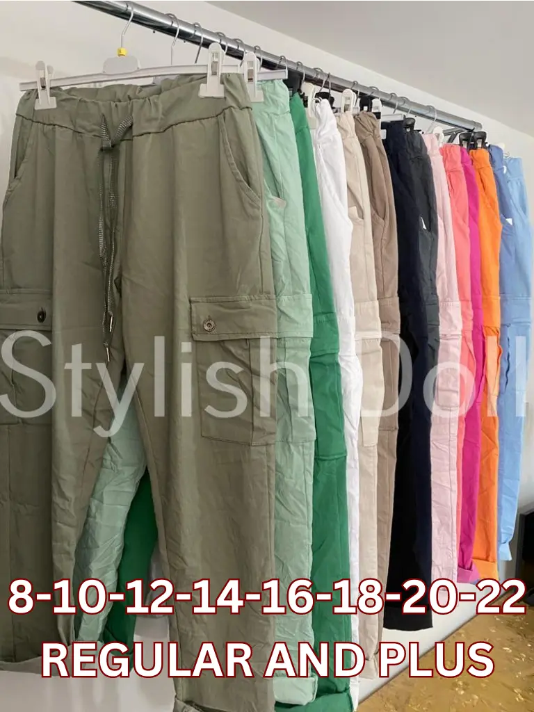 Regular & Plus Size Women's All Seasons Cargo Utility Button Pockets Magic Denim Look Stretchy Comfortable Casual Holiday  Trousers Pants Fabric Soft Summer Womenswear Adjustable Bottoms