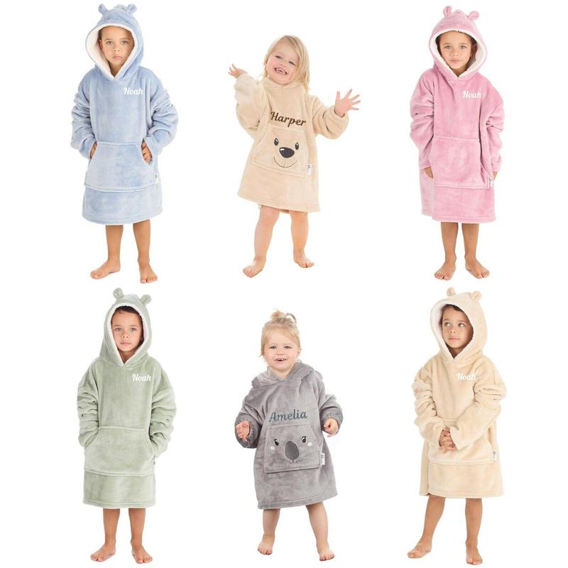 Personalised Kids Hoodie Bear Ear Oversized Blanket Hoody Soft 18ths-6 Years 1