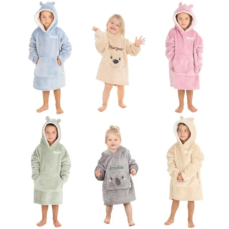 Personalised Kids Hoodie Bear Ear Oversized Blanket Hoody Soft 18ths-6 Years 1